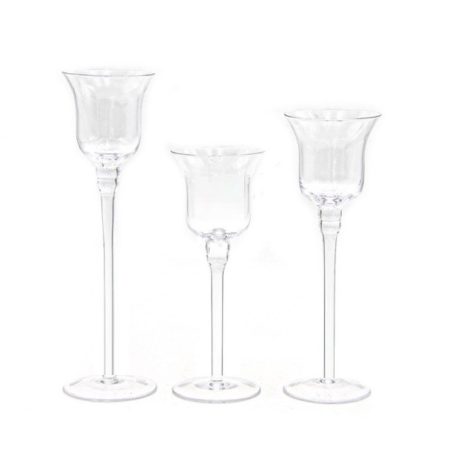 Üveg gyertyatartó - 3 db-os szett - 20-23-26 cm