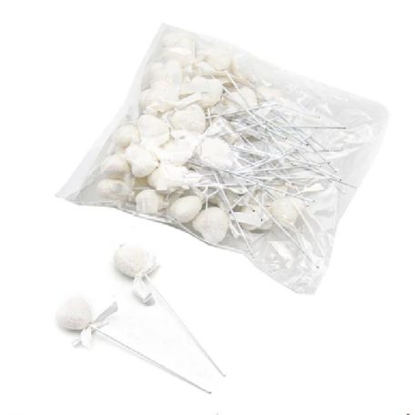 Pálcás szív -11 cm - Fehér - 50 db/csomag 