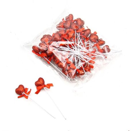 Pálcás szív -11 cm - Piros - 50 db/csomag