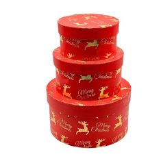   Piros karácsonyi doboz - Szarvas - 21 cm, 17 cm, 14 cm - 3 db-os szett