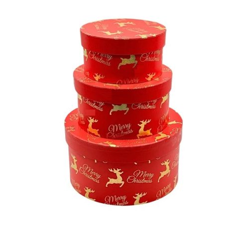 Piros karácsonyi doboz - Szarvas - 21 cm, 17 cm, 14 cm - 3 db-os szett