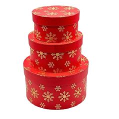   Piros karácsonyi doboz - Hópehely - 21 cm, 17 cm, 14 cm - 3 db-os szett