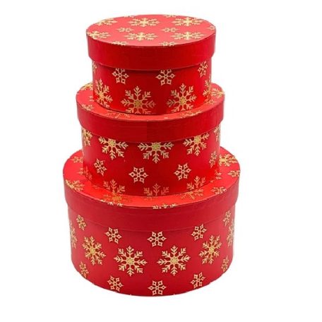 Piros karácsonyi doboz - Hópehely - 21 cm, 17 cm, 14 cm - 3 db-os szett