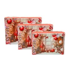    Piros karácsonyi doboz - 16 cm, 14 cm, 12 cm - 3 db-os szett