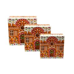   Barna karácsonyi doboz - Mézeskalács - 15 cm, 13 cm, 11 cm - 3 db-os szett