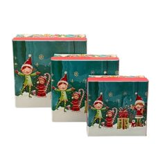   Zöld karácsonyi doboz - Mézeskalács - 15 cm, 13 cm, 11 cm - 3 db-os szett