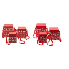   Piros karácsonyi doboz - Szarvas-Hópehely - 21 cm, 18,5 cm, 15 cm - 3 db-os szett