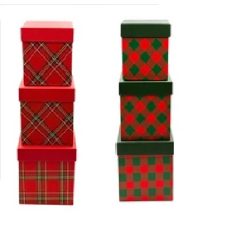   Karácsonyi doboz - Kockás - 2 féle - 16 cm, 14,5 cm, 13 cm - 3 db-os szett