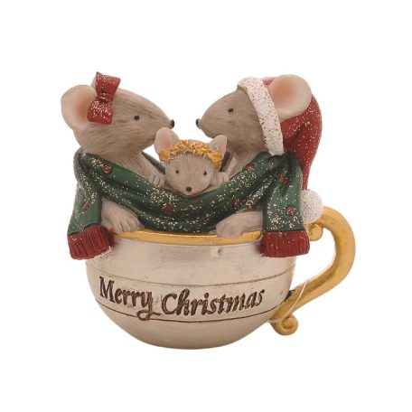 Egér család csészében - 8,5 cm - Raktáron
