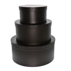   Díszdoboz kerek - Fekete - 15 cm, 20 cm, 25 cm - 3 db-os szett 