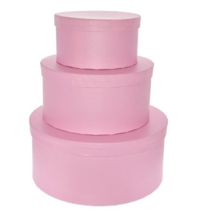 Díszdoboz kerek - Rózsaszín - 15 cm, 20 cm, 25 cm - 3 db-os szett 