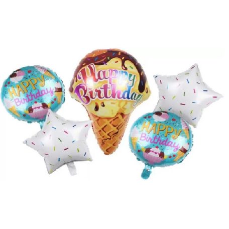 Lufi fólia Happy Birthday Ice Cream - 5 db/csomag
