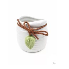 Fehér kerámia kaspó levéllel - 6x6x7,5 cm