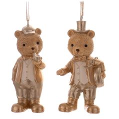 Karácsonyfadísz - Maci figurák - Arany-bézs - 9,5 cm 