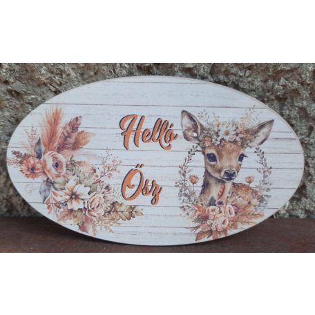 Hello ősz fatábla - Őzike 2. - 15,5x9,5 cm