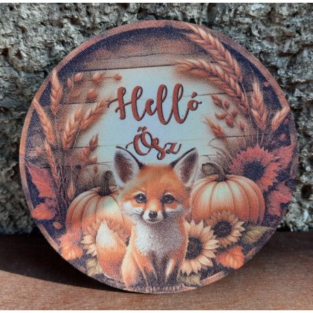 Hello ősz fatábla - Róka - 12 cm 