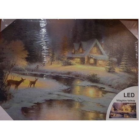 LEDes világító falikép házikó+őzike - 40x30 cm 