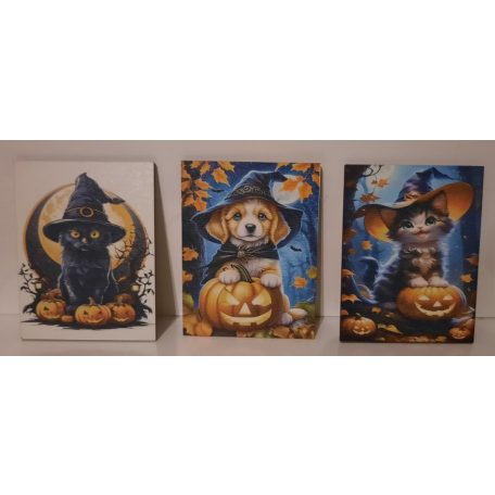 Nyomtatott fa tábla - Halloween kutya - 8x6 cm 