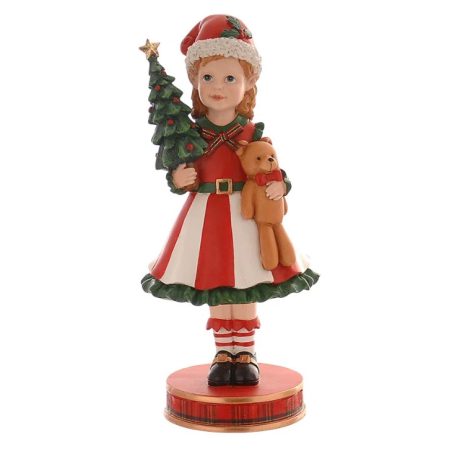 Karácsonyi kislány fenyővel, macival - 27 cm