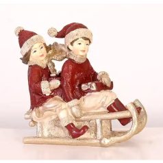 Szánkózó fiú-lány - 12 cm - Raktáron