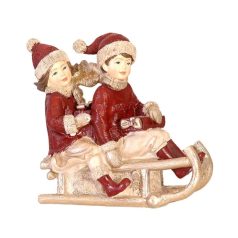 Szánkózó fiú-lány - 12 cm - Raktáron