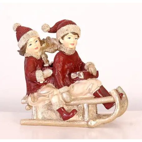 Szánkózó fiú-lány - 12 cm - Raktáron