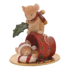 Karácsonyi egérkék csészében - 11 cm - Raktáron