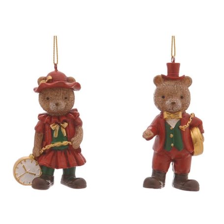 Karácsonyi macipár órával - 9 cm - 2 db-os szett - Raktáron