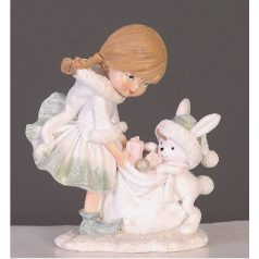 Karácsonyi kislány nyuszival - 11 cm - Raktáron