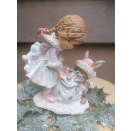 Karácsonyi kislány nyuszival - 11 cm - Raktáron