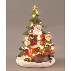   Télapó fenyővel, gyermekekkel - LED-es - 27,50 cm - Raktáron