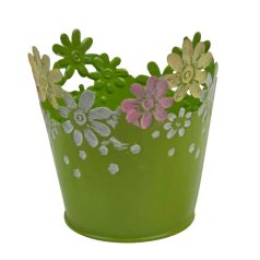 Virágperemes színes bádog kaspó - Zöld - 10x10x9,5 cm