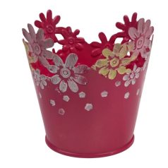 Virágperemes színes bádog kaspó - Pink - 10x10x9,5 cm