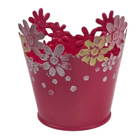 Virágperemes színes bádog kaspó - Pink - 10x10x9,5 cm