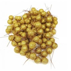   Glitteres drótos bogyó - Arany - 1,5 cm bogyók - 80 db/csomag