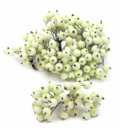 Csillámos drótos bogyó - Törtfehér - 1 cm - 200 db/csomag 