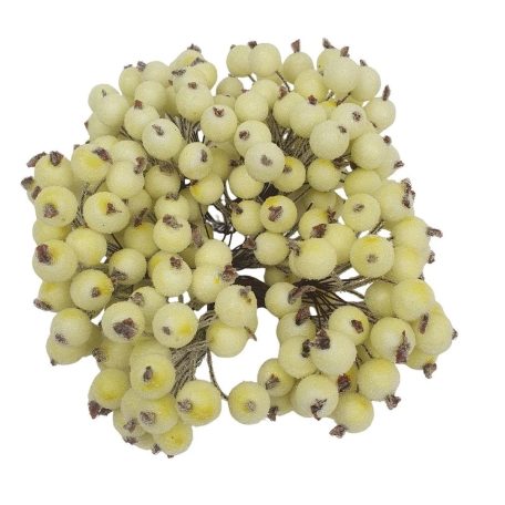 Csillámos drótos bogyó - Törtfehér - 1 cm - 200 db/csomag 