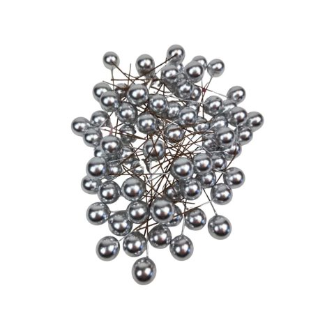Gyöngyházas drótos bogyó - Ezüst - 1,5 cm - 75 db/csomag 
