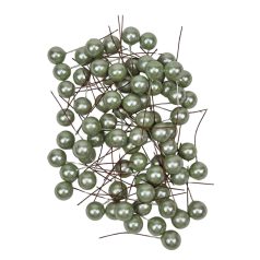 Gyöngyházas drótos bogyó - Zöld - 1,5 cm - 75 db/csomag