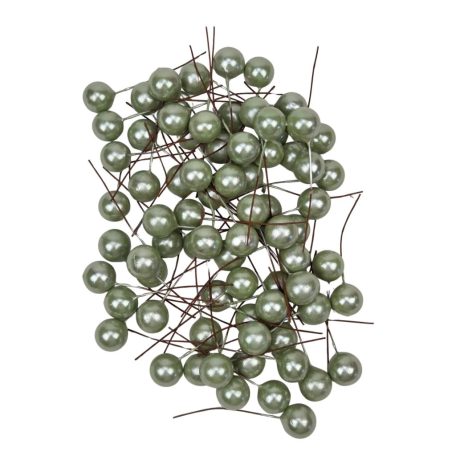 Gyöngyházas drótos bogyó - Zöld - 1,5 cm - 75 db/csomag