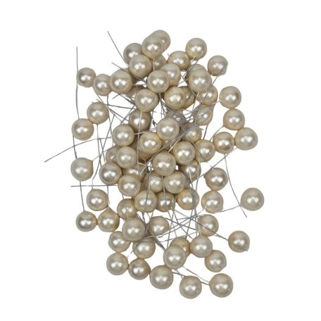 Gyöngyházas drótos bogyó - Tört fehér - 1,5 cm - 75 db/csomag
