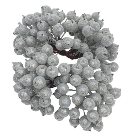 Csillámos drótos bogyó - Ezüst - 1 cm - 200 db/csomag