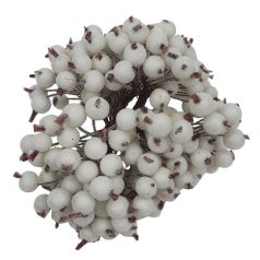 Csillámos drótos bogyó - Fehér - 1cm - 200 db/csomag