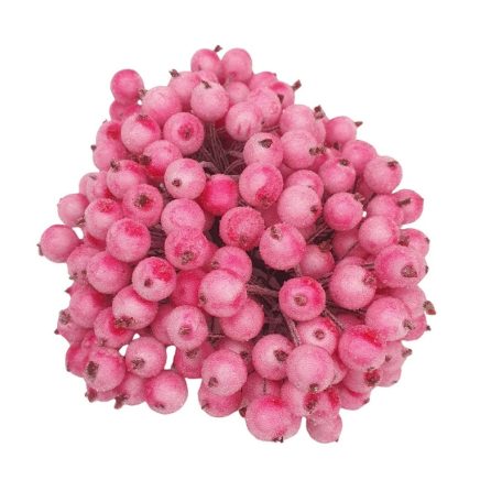 Csillámos drótos bogyó - Rózsaszín - 1 cm - 200 db/csomag 