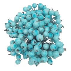   Csillámos drótos bogyó - Világoskék - 1cm - 200 db/csomag