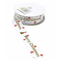   Karácsonyi szalag - Merry Christmas fehér - 2,5 cm - 18,2 méter