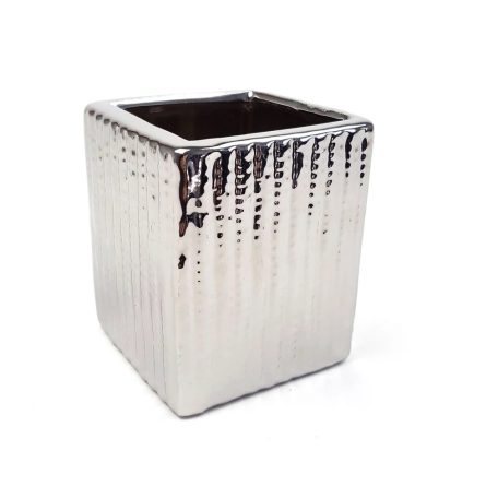 Ezüst színű kötött kocka kaspó - 7x7x8 cm 