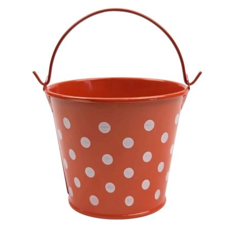  Kicsi pöttyös bádog vödör - Narancs - 8x8 cm+fül 