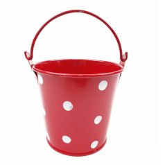  Kicsi pöttyös bádog vödör - Piros - 8x8 cm+fül