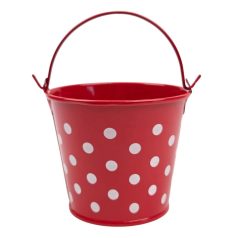 Kicsi pöttyös bádog vödör - Piros - 8x8 cm+fül